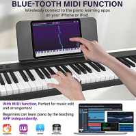 Skládací klávesnice Kmise Electric Keyboard 88 kláves s polohmotnými klávesami, Bluetooth MIDI, pedálem, držákem na noty, taškou